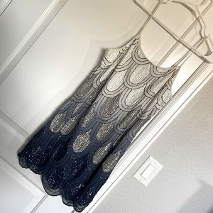 Sequin White and Blue Scallop Mini Dress